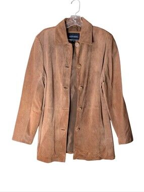Vintage Bernardo Tan Suede Leather Jacket Coat Button Up size Large shacket